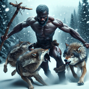 An African man bravely defending himself against a vicious pack...