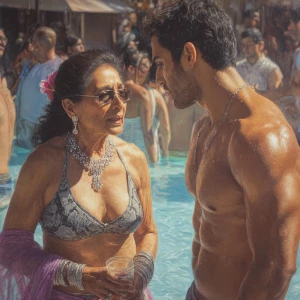 Hyperrealistic oil painting. a punjabi   mother in law, in her l...