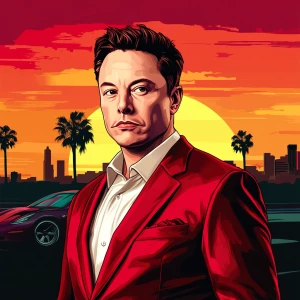 Elon Musk in GTA art style, , in the style of a Grand Theft Aut...