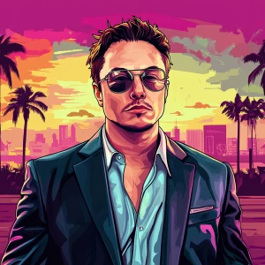 Elon Musk in GTA art style — — in the style of a Grand Theft Au...