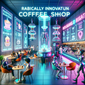 create a neo futuristic coffee shop