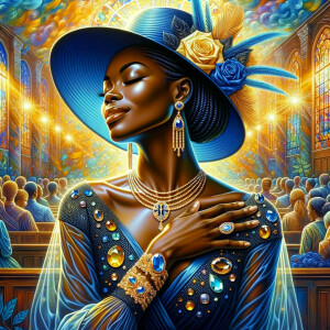 A spiritually enriching illustration portrays an African America...
