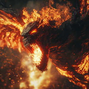 A demonic zombie creature with smoldering red fire wings, render...