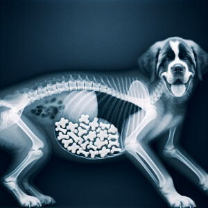create an image of an X-ray of a st bernard  puppy with transpar...
