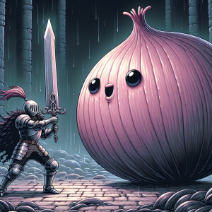 Dark souls onion knight fighting a giant kirby