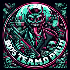 Create a professional, horror-themed circular brand logo featuri...