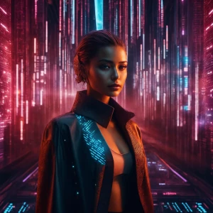 In a sleek and futuristic world, a chic tech-savvy quantum encry...