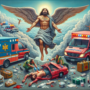 Create a realistic 3D oil painting depicting a scene of emergenc...