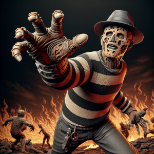 Embossed style  freddy Kruger ,lunging forward with an outstretc...