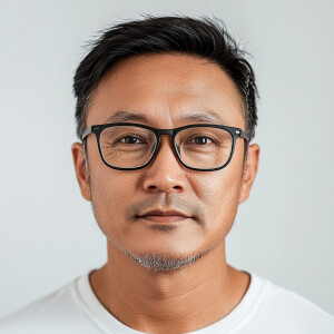 Singaporean man, aged 51, with a clean-shaven face, wearing glas...
