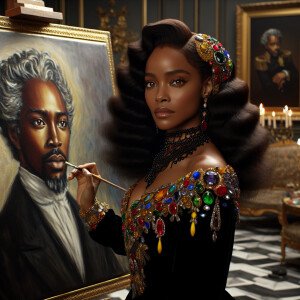 In a high-class, elegantly decorated studio, a very light-skinne...