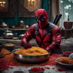 Uzbeks in a deadpool costume make pilaf from wolverines
