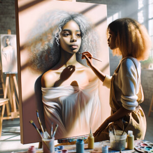 Prompt: Create an image of  light skin, African-American young w...