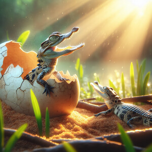 Show a Siamese crocodile hatching