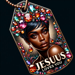 Redesign the tag to feature an African-American woman with a sty...