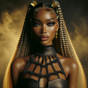 create a stunning hyper realistic Blasian female with long blond...