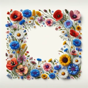 Create a border composed of assorted wildflowers with vivid colo...