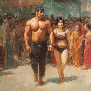 realism photo painting,a muscular beefy criminal kashmiri man wa...