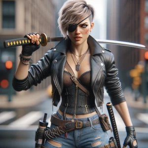 Image Creation:

A fierce blonde woman with an eyepatch, leather...