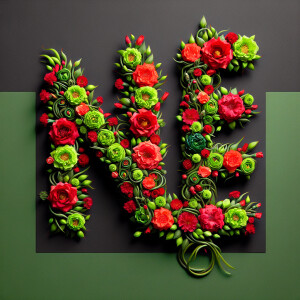 Text "NABILA" in shape of red and green flowers bouquet
