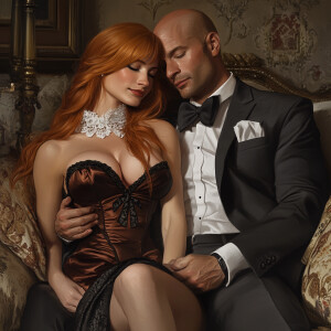 Create a photorealistic image of an attractive long ginger-haire...