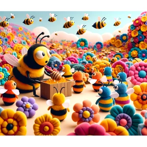 A video of stuffed animal bees pollinating and making honey to r...