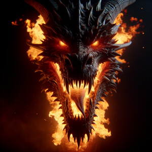 Show the face of a dangerous demon dragon who opened his mouth f...