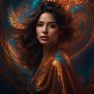 An ethereal figure, clad in shimmering robes of swirling cosmic...