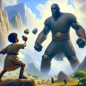 Create a 3-D realistic oil, painting a African-American boy name...