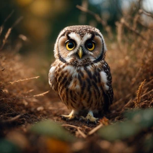 Generate a highly realistic, full-body image of baby owl looking...