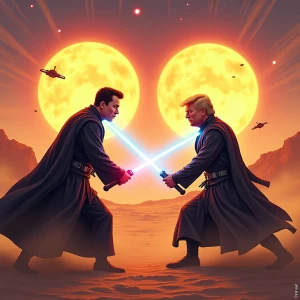 Comic book-style Star Wars-inspired duel between Elon Musk and D...