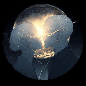 *Orbkiss : *
Cinematic Close-Up — Two spectral figures kiss bene...