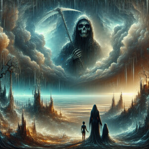 Hyperdetailed front-facing close-up portrait, The grim reaper, l...