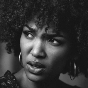 Generate a black and white image of a beautiful Black woman with...