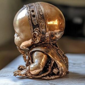 A baby that is made of brass