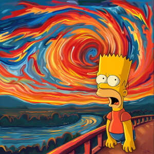Illustrate Bart Simpson depicted in a classical impressionist la...