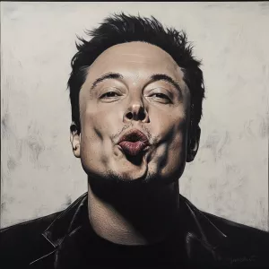 Elon Musk with his lips stretched out says ooooh