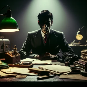 Create an image depicting a shadowy, menacing internal affairs a...