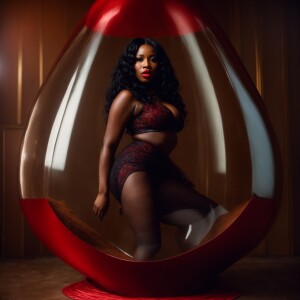 Sexy black woman with big red lips large breasts hour glass figu...