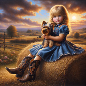 photorealistic oil brushed oil painting of a beautiful little co...