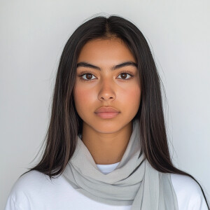 A 22-year-old Mexican woman with brown skin and a clean, modest...