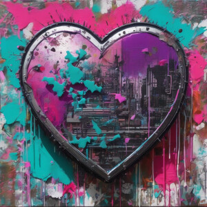 Create an image of an oversized heart, prominently featuring vib...