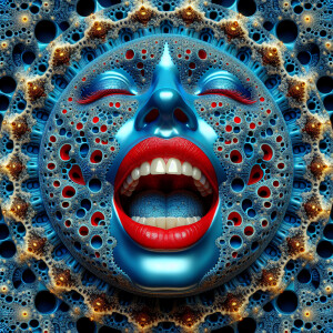 Create an image featuring a three-dimensional, azure colour, glo...