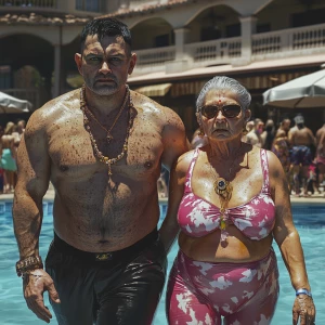 realism,a muscular beefy criminal man walking with his sweaty ka...