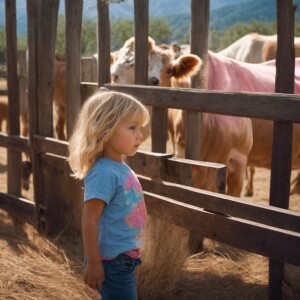 Generate an image of a photorealistic toddler girl with blonde h...