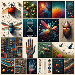 The golden ratio, Minimalist art Circuit, boards, circuitry, diagrams Cellular structures, DNA, circuit boards, colorful wires,  asian and Egyptian  graffiti, lie detector graphs, cardio, printout , branches infinity sign, cave, Art, handprints, distant birds flying, flowering vines, abstract gestural painting, dna