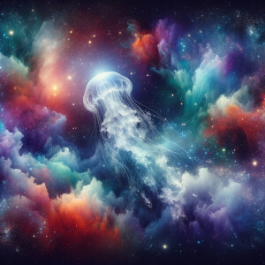 A cosmic outer space pretty watercolor graphic splattered on the...