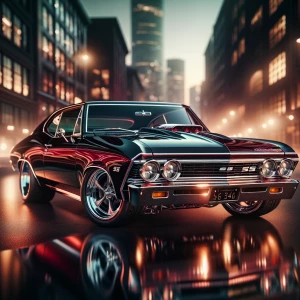 High gloss polished, mirror-like Dark Black-Cherry Red 1967 Chev...