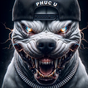 white pitbull face, extremely aggressive, rabid, showing sharp t...