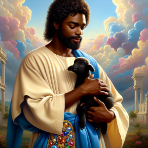 Oil painting of an African-American man resembling Jesus Christ,...